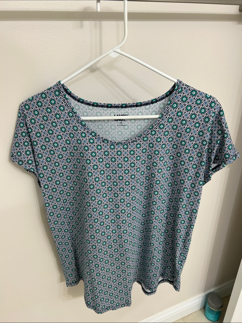 Lands' End Teal and Navy Scoop Neck Short Sleeve Top